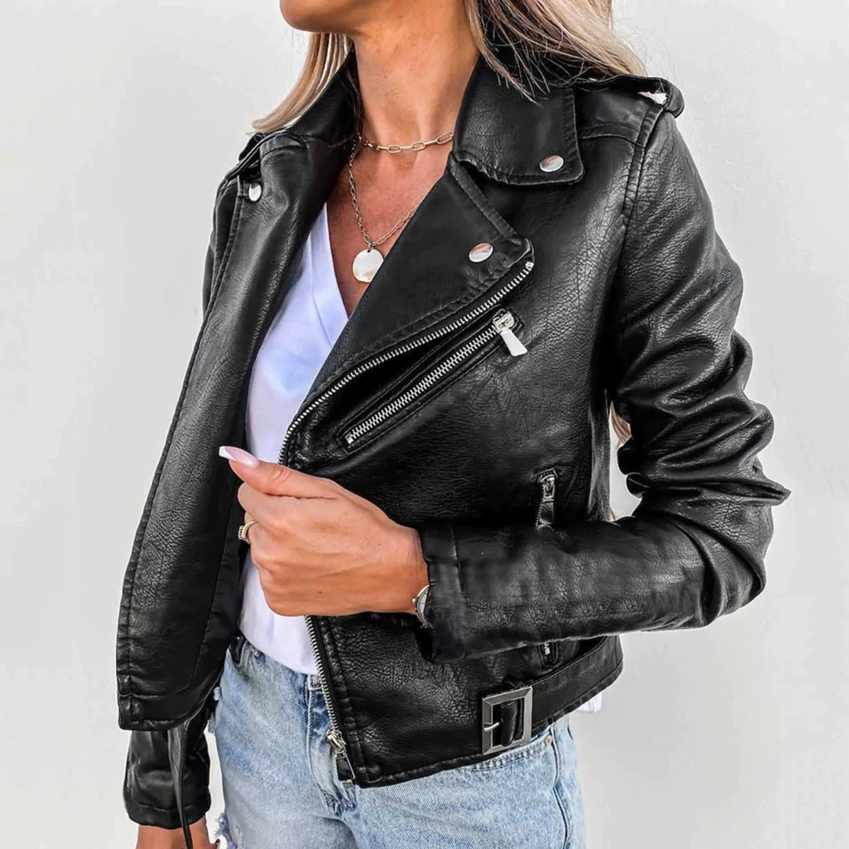Giacca Biker da Donna in Similpelle con Zip Asimmetrica