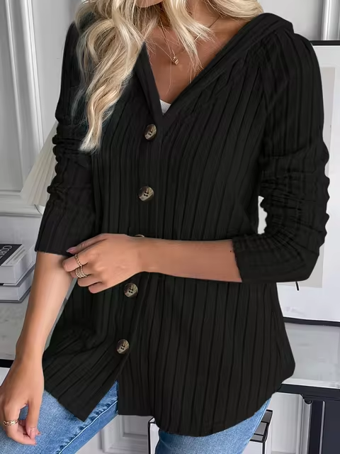 Berdine - Cardigan in maglia a coste con bottoni e cappuccio