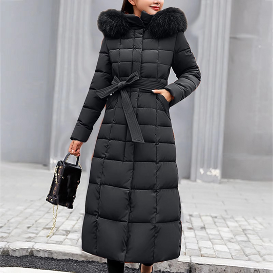 Zabrina - Cappotto lungo imbottito elegante con collo in pelliccia sintetica