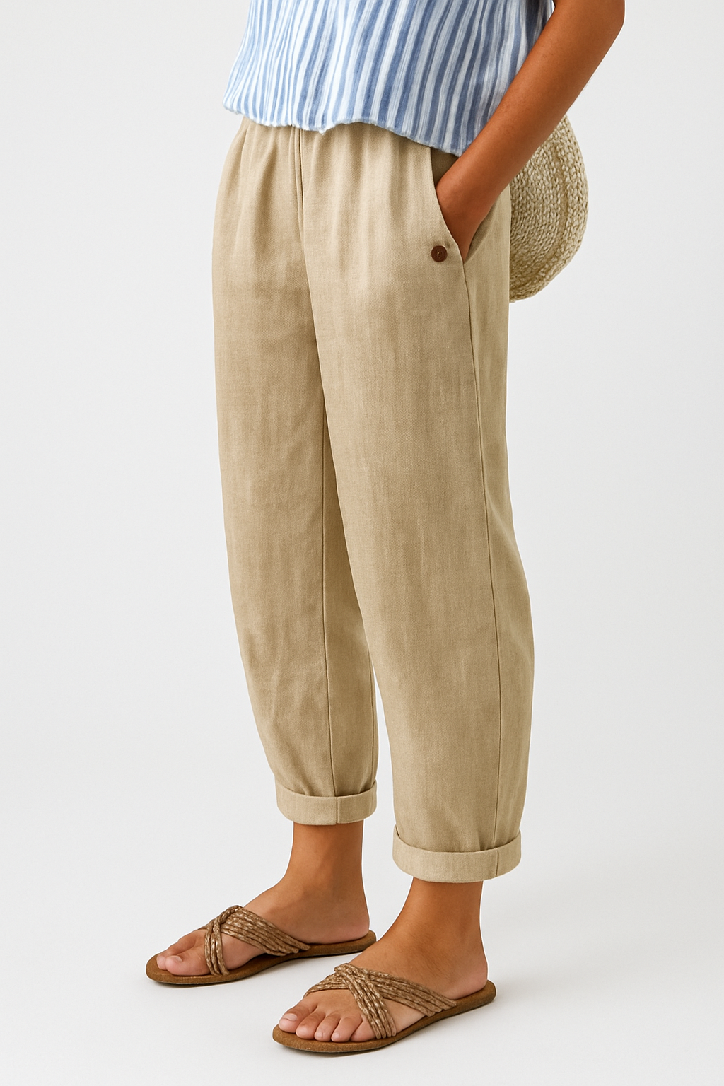 Pantaloni Casual Relaxed con Fondo Risvoltato da Donna
