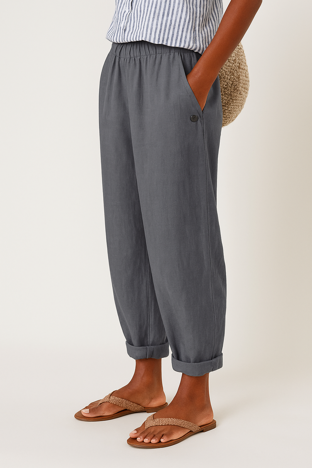 Pantaloni Casual Relaxed con Fondo Risvoltato da Donna
