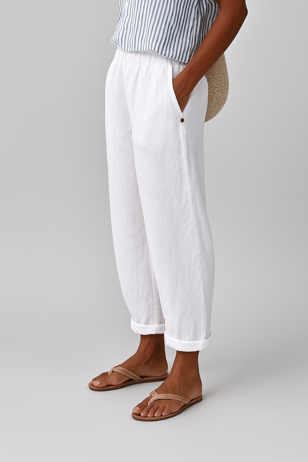 Pantaloni Casual Relaxed con Fondo Risvoltato da Donna