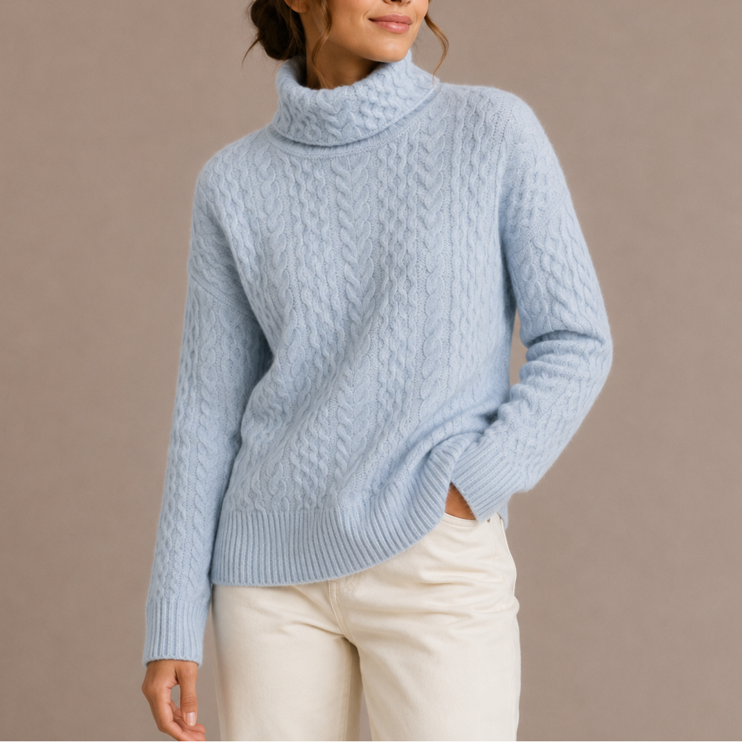 Maglione a Treccia Grosso con Collo Alto da Donna