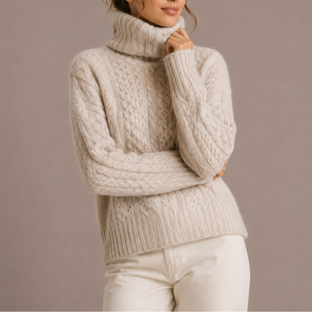 Maglione a Treccia Grosso con Collo Alto da Donna