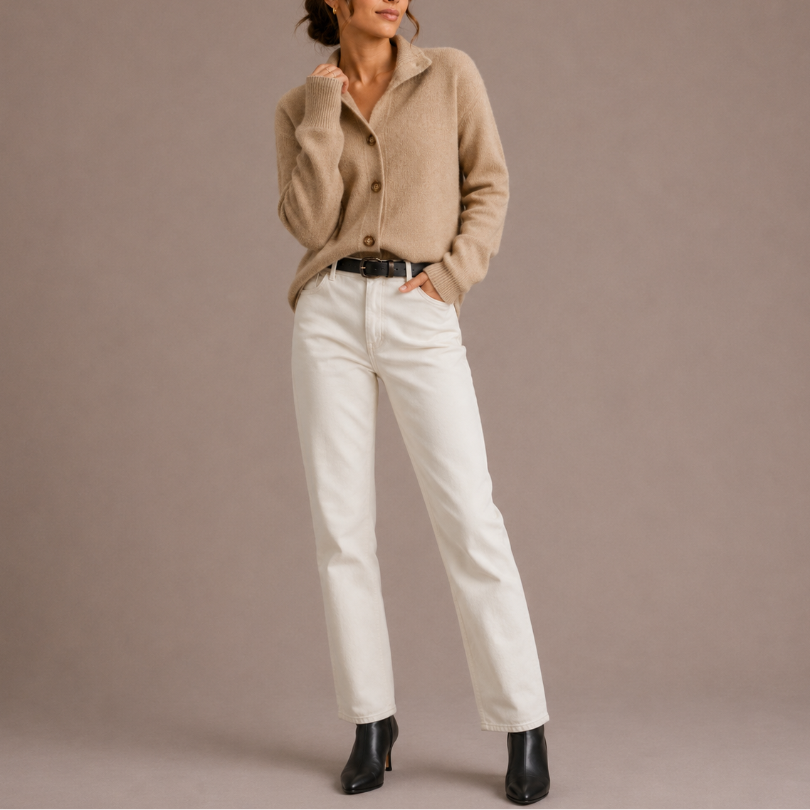 Cardigan in Maglia con Colletto e Bottoni da Donna