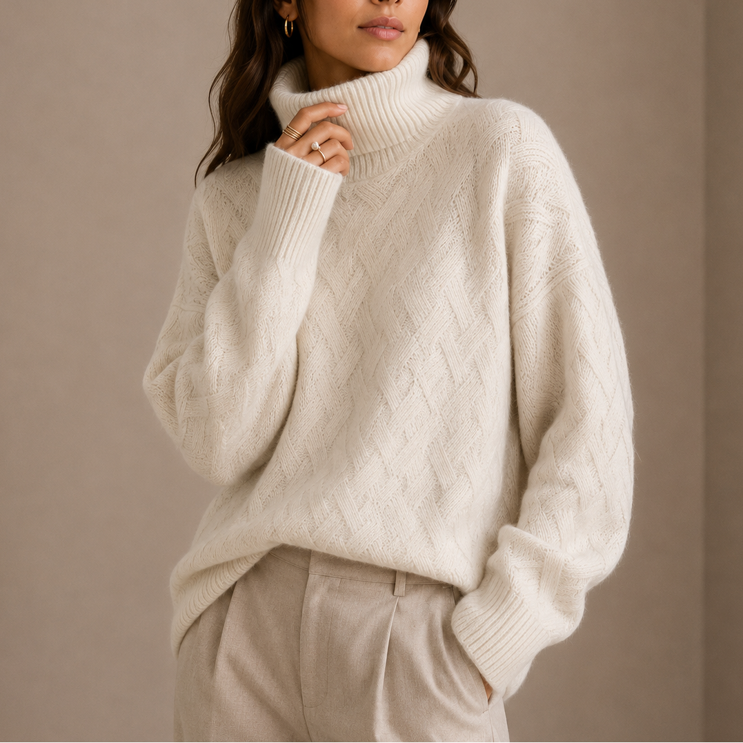 Maglione in Maglia Testurizzata con Collo Alto da Donna