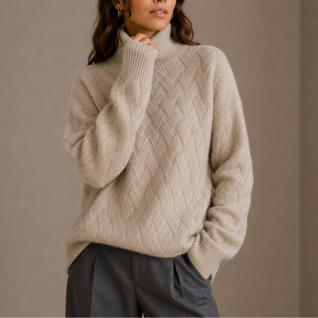 Maglione in Maglia Testurizzata con Collo Alto da Donna