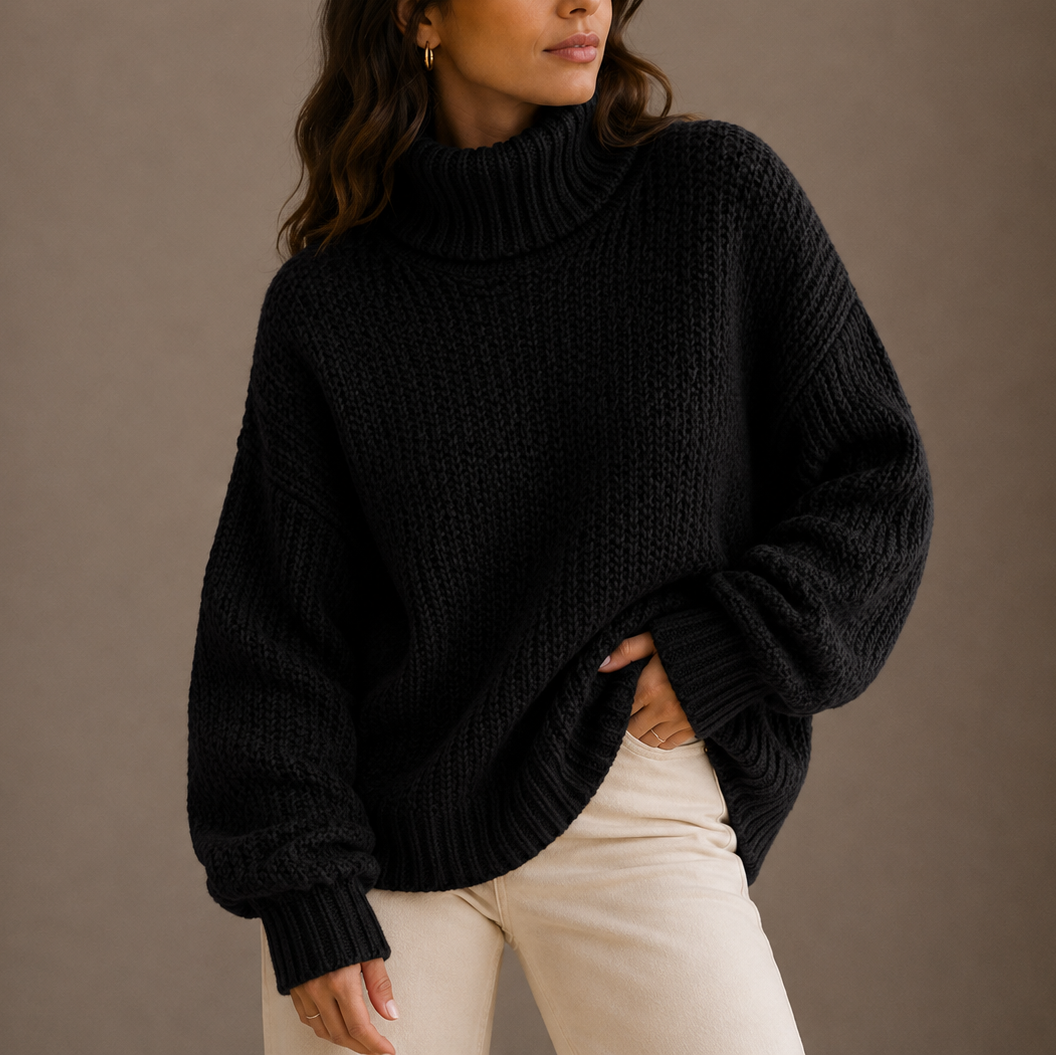 Maglione Oversize a Maglia Grossa con Collo Alto da Donna