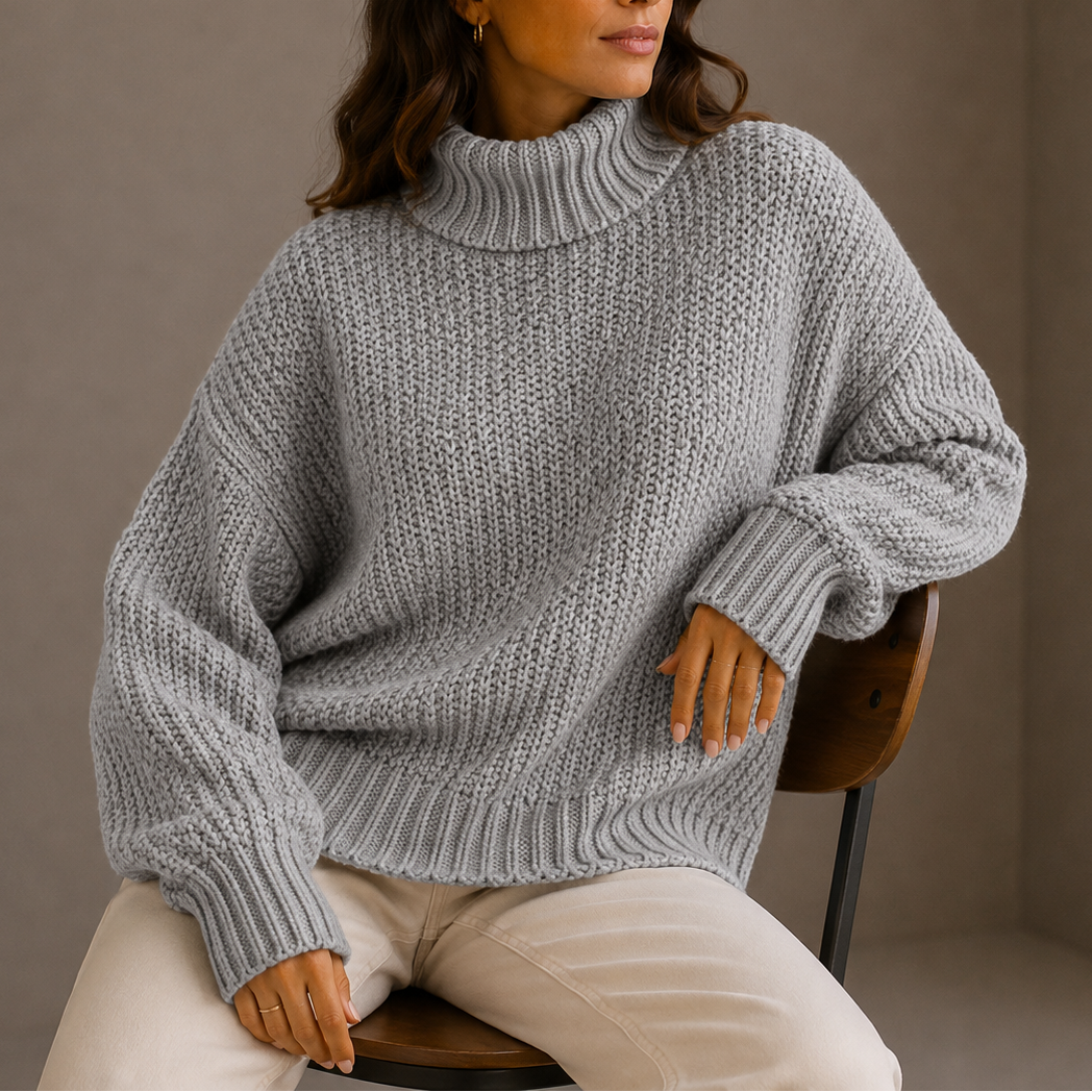 Maglione Oversize a Maglia Grossa con Collo Alto da Donna