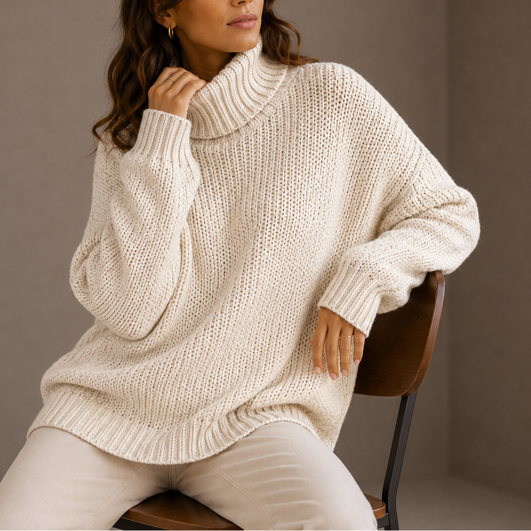 Maglione Oversize a Maglia Grossa con Collo Alto da Donna