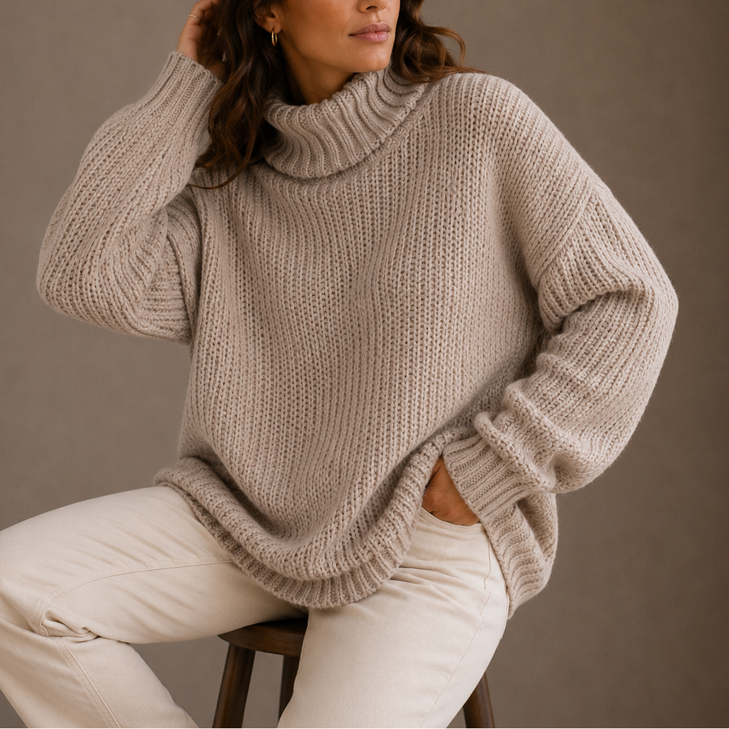 Maglione Oversize a Maglia Grossa con Collo Alto da Donna