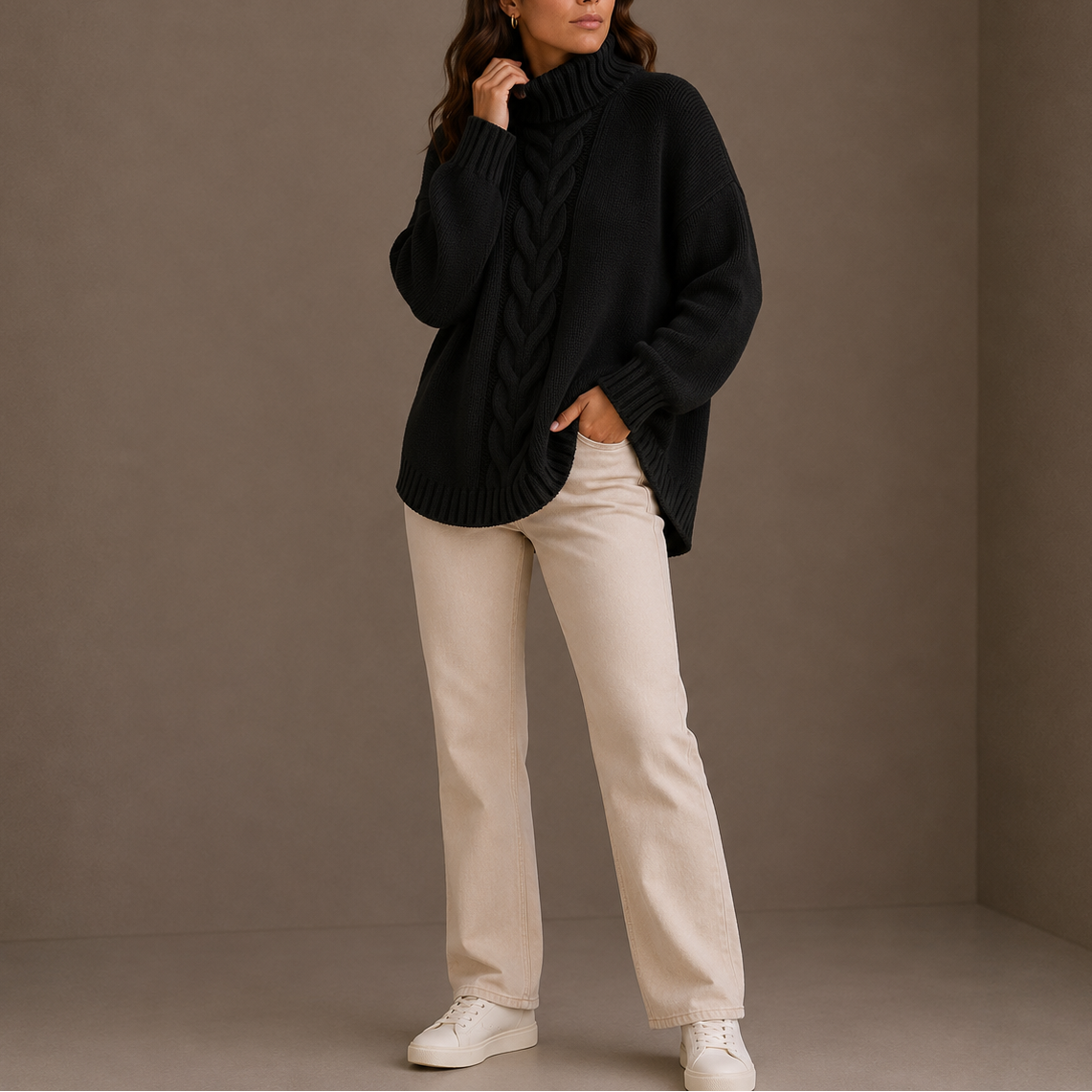Maglione a Collo Alto con Trecce da Donna