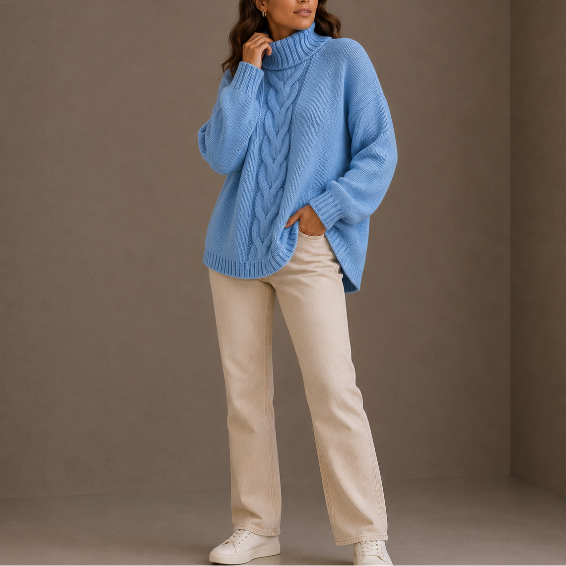 Maglione a Collo Alto con Trecce da Donna