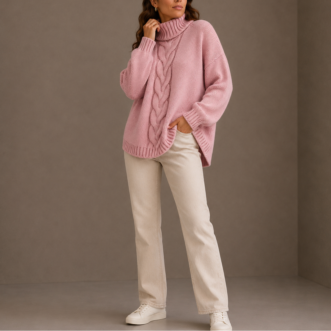 Maglione a Collo Alto con Trecce da Donna