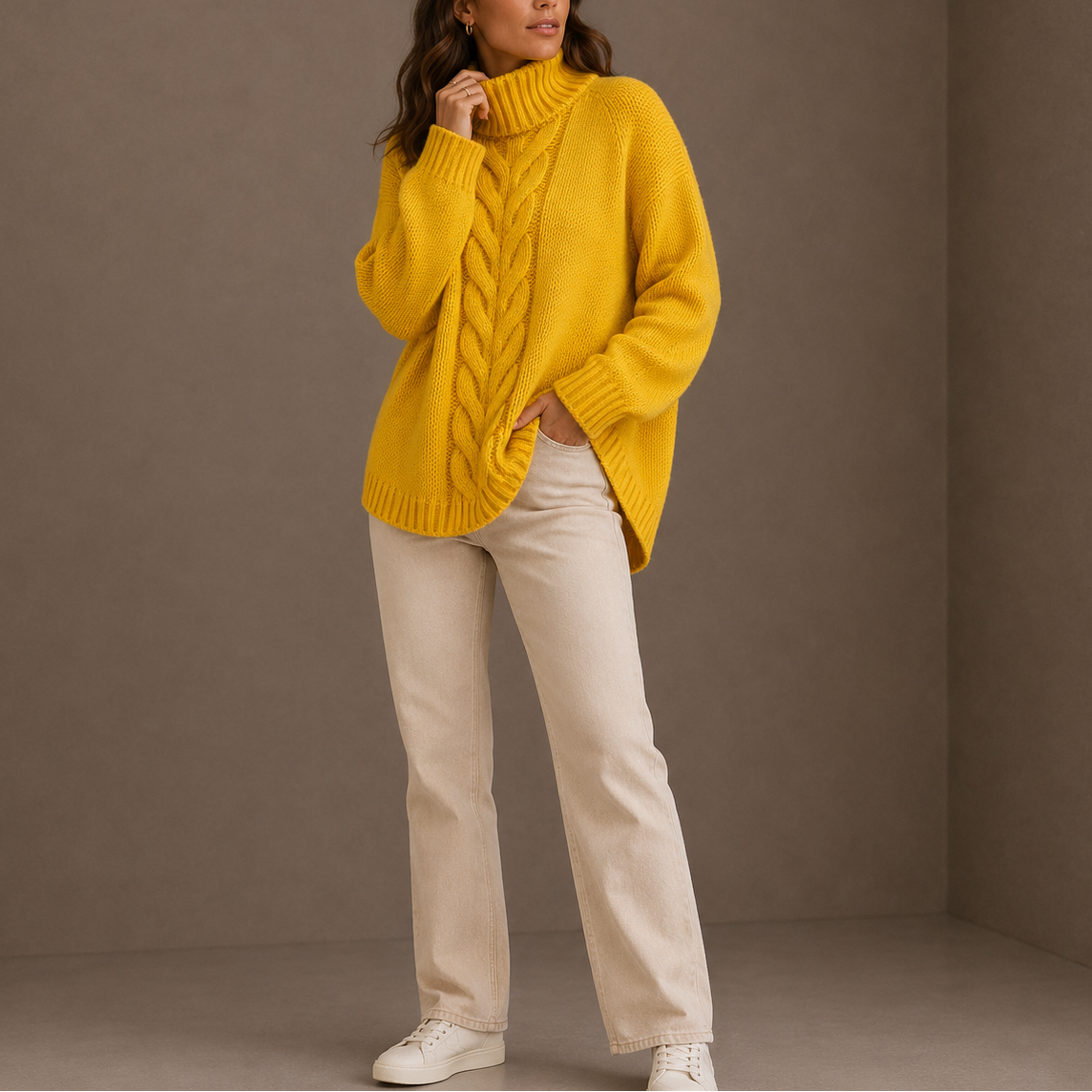 Maglione a Collo Alto con Trecce da Donna