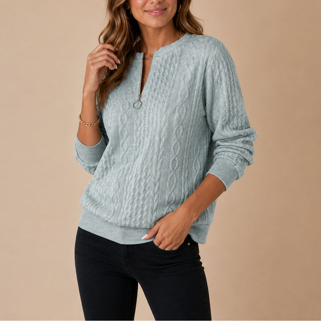 Maglione a Trecce con Mezza Zip da Donna