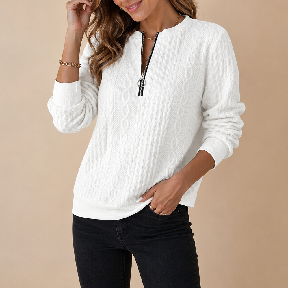 Maglione a Trecce con Mezza Zip da Donna