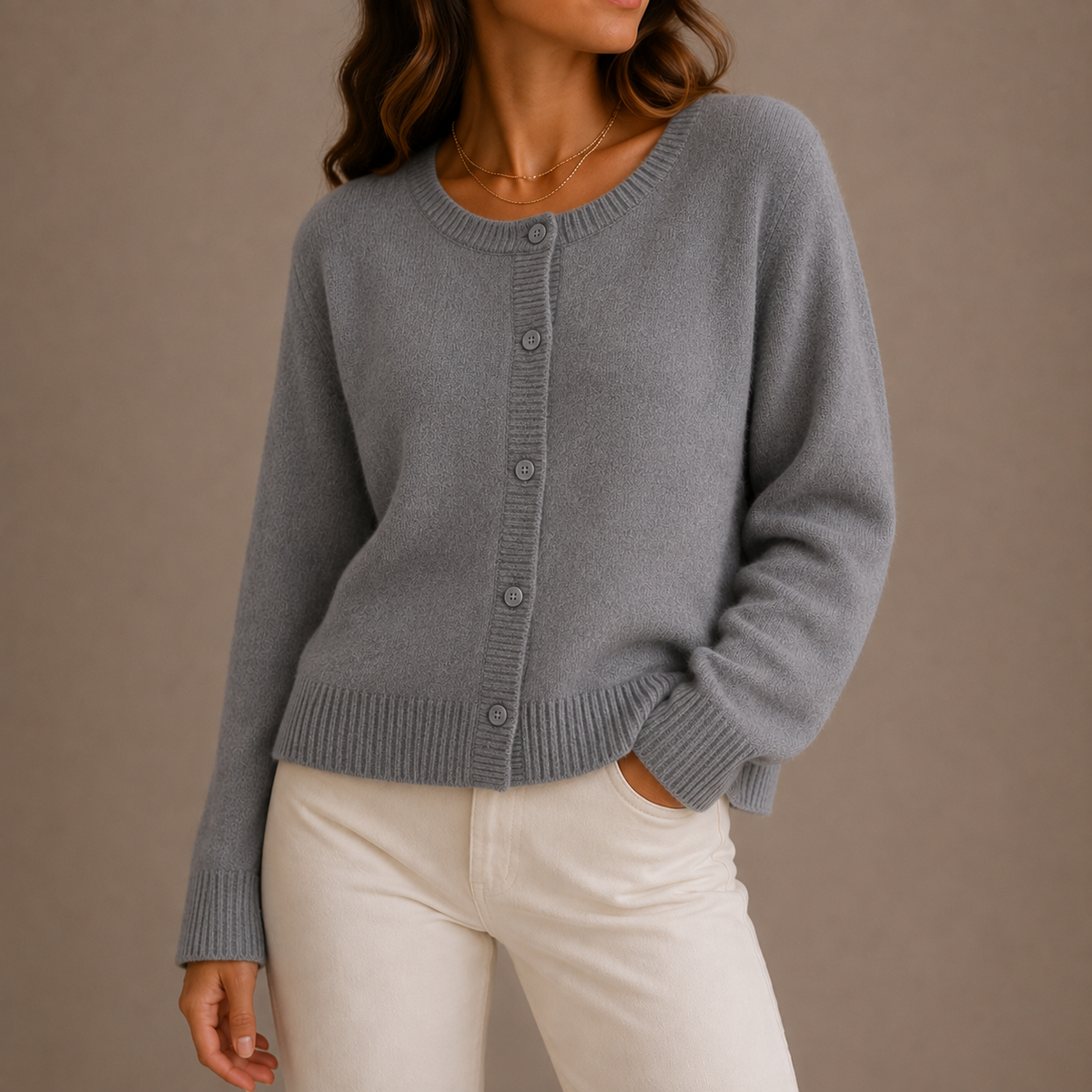 Cardigan in Maglia con Scollo Rotondo da Donna