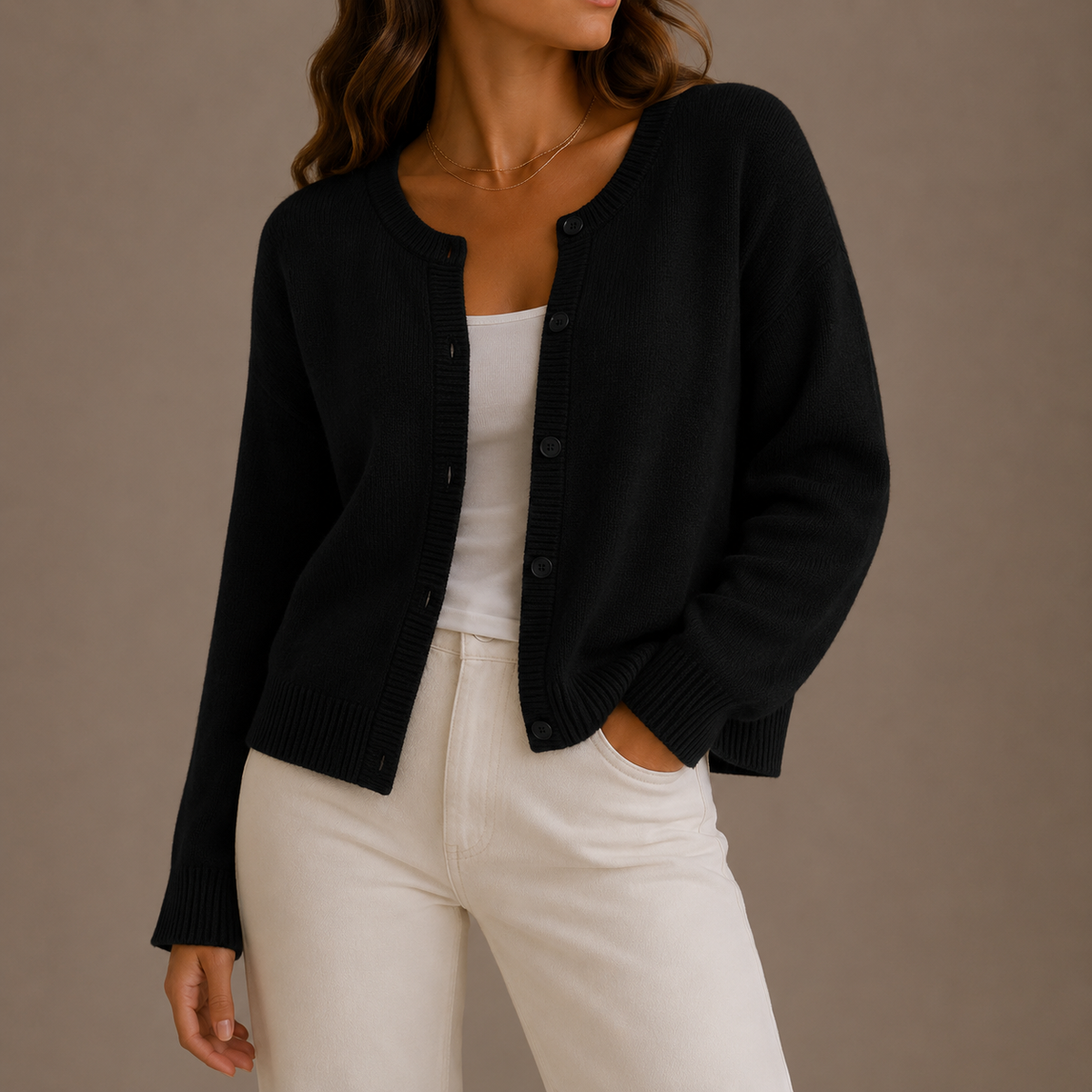 Cardigan in Maglia con Scollo Rotondo da Donna