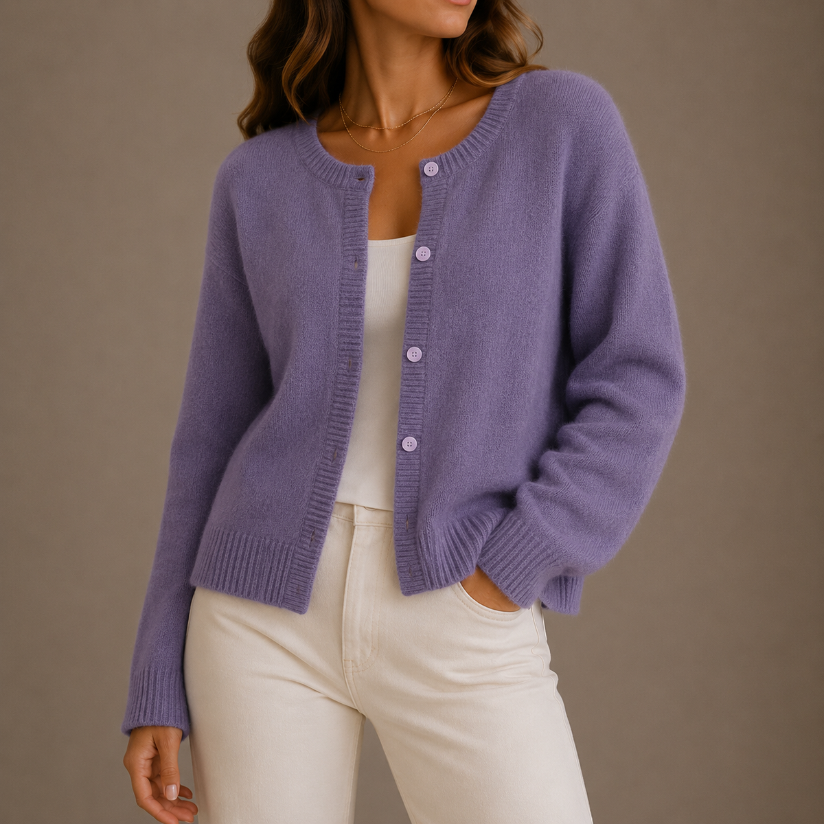Cardigan in Maglia con Scollo Rotondo da Donna