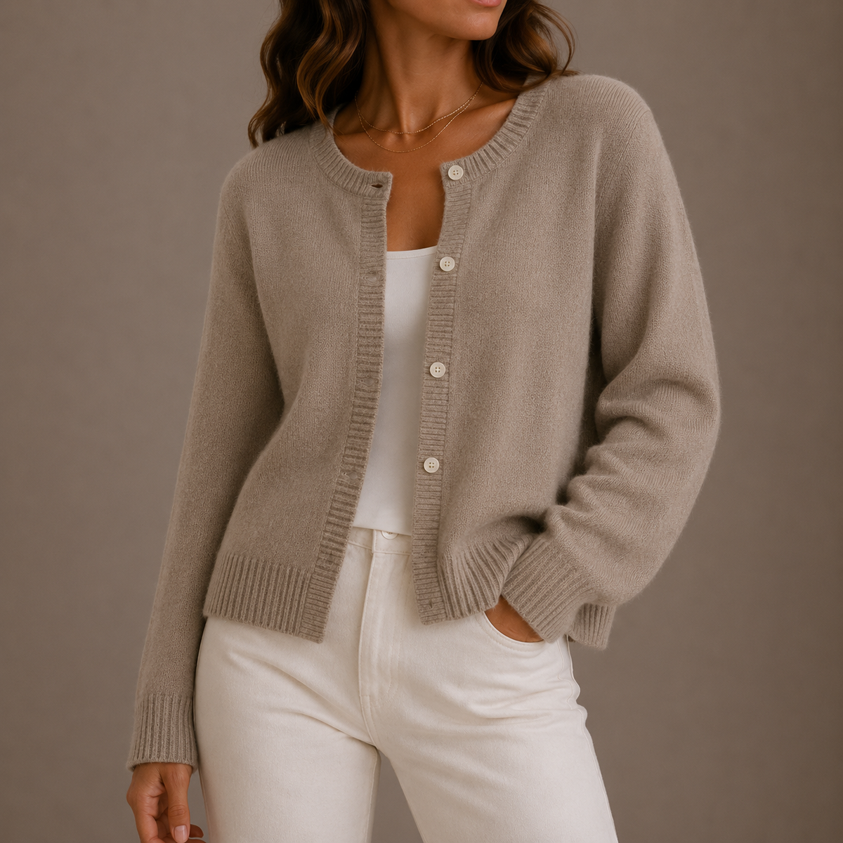 Cardigan in Maglia con Scollo Rotondo da Donna