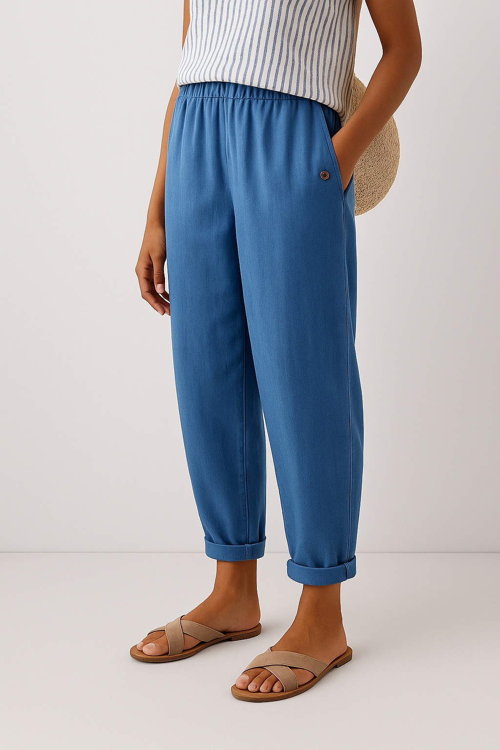 Pantaloni Casual Relaxed con Fondo Risvoltato da Donna