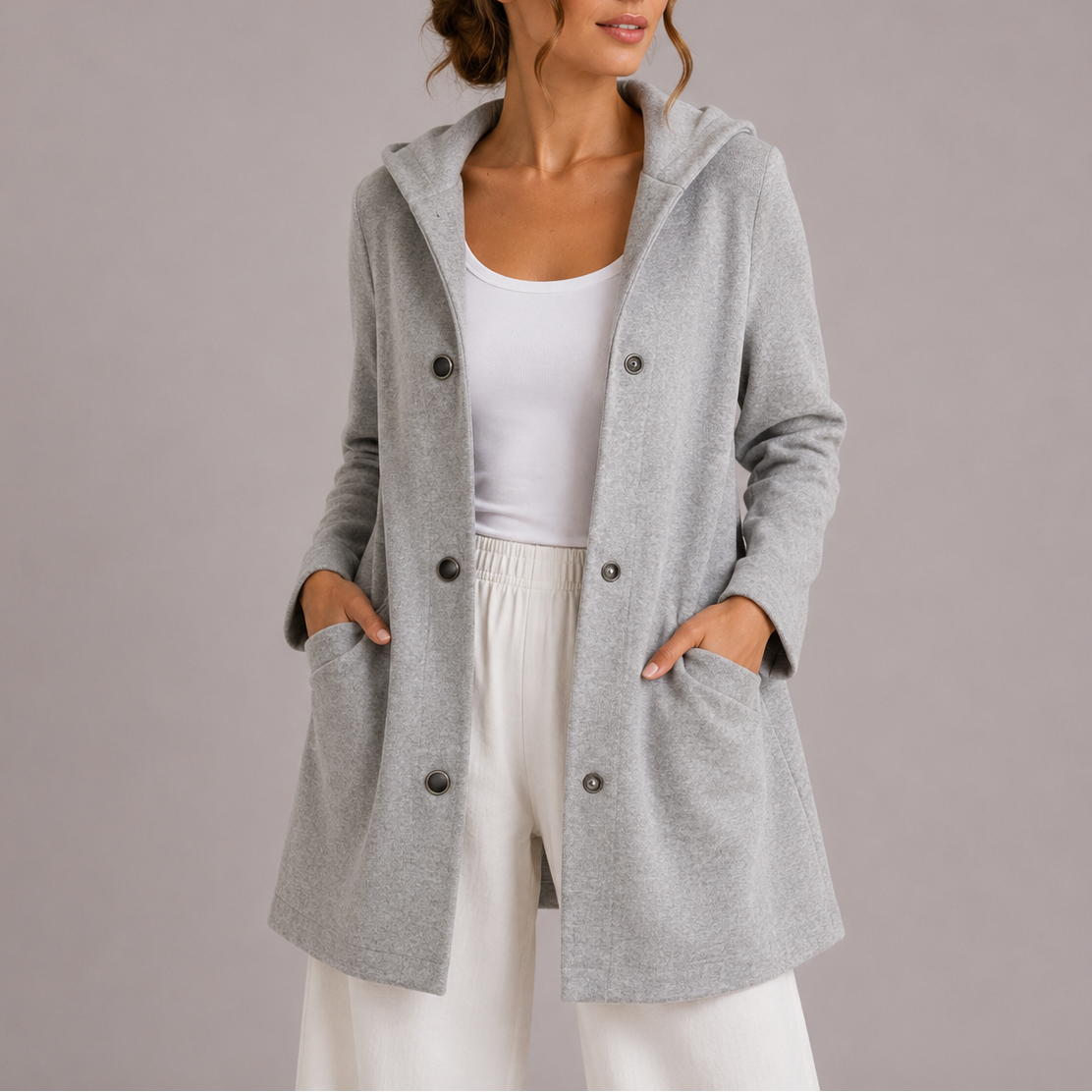 Cardigan Casual da Donna con Cappuccio e Tasche