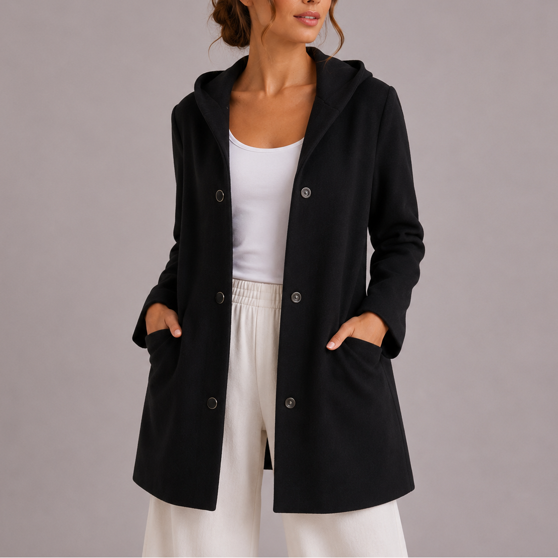 Cardigan Casual da Donna con Cappuccio e Tasche