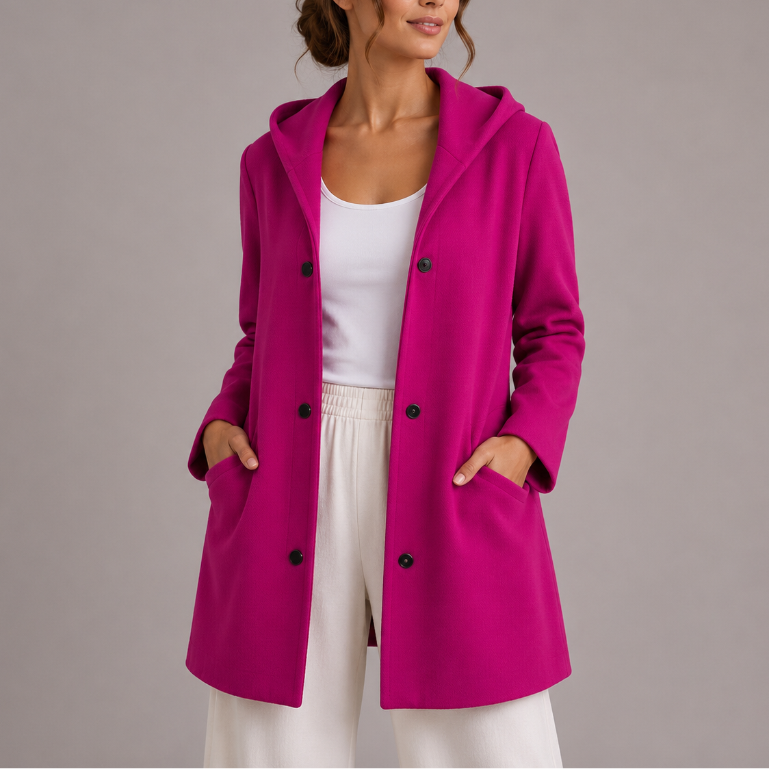 Cardigan Casual da Donna con Cappuccio e Tasche