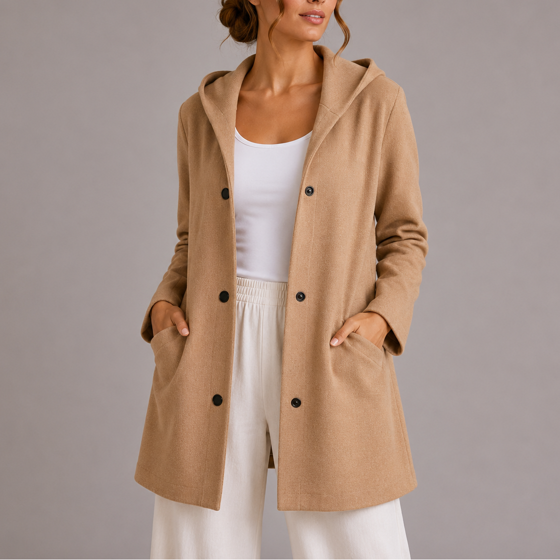 Cardigan Casual da Donna con Cappuccio e Tasche