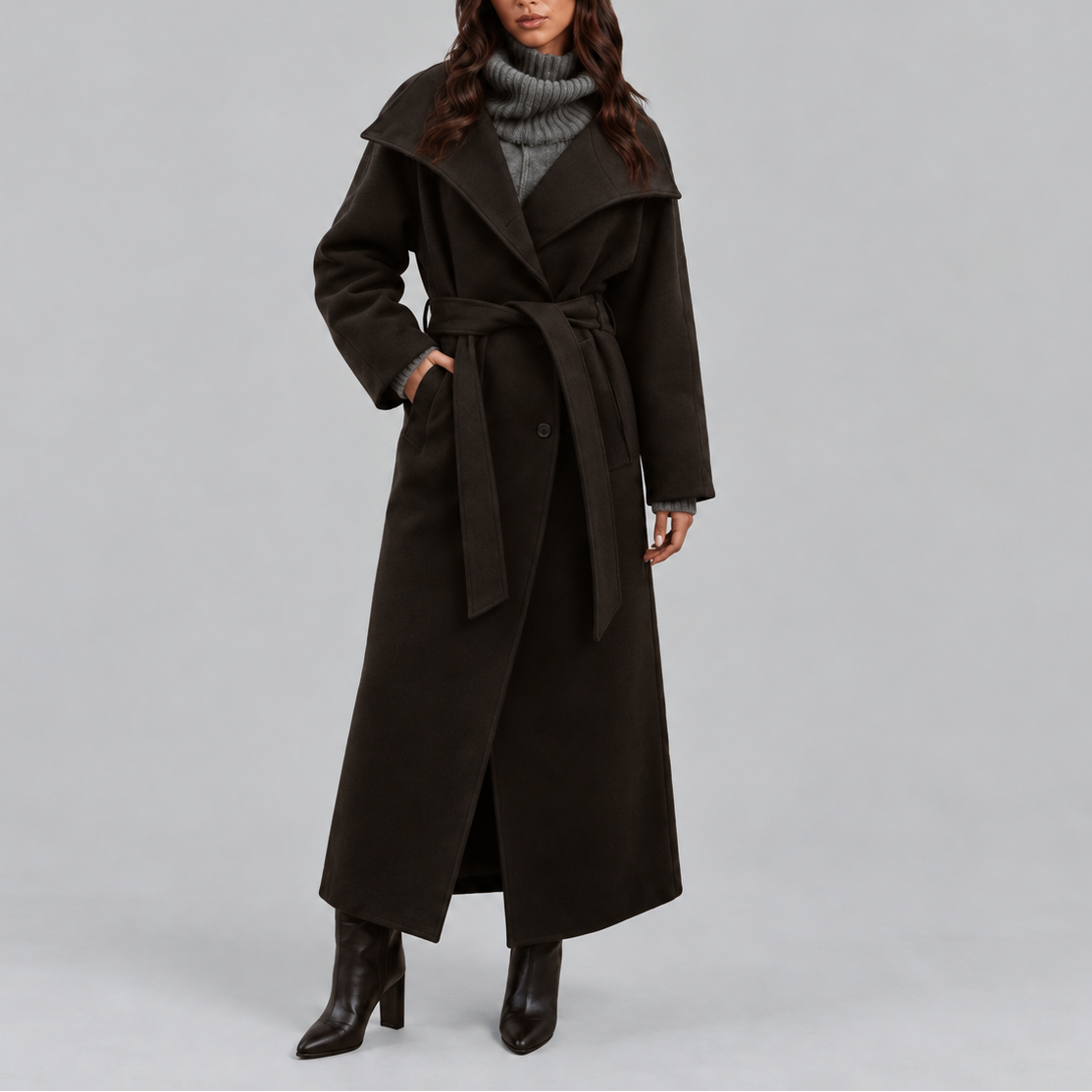 Cappotto Lungo da Donna in Lana con Cintura