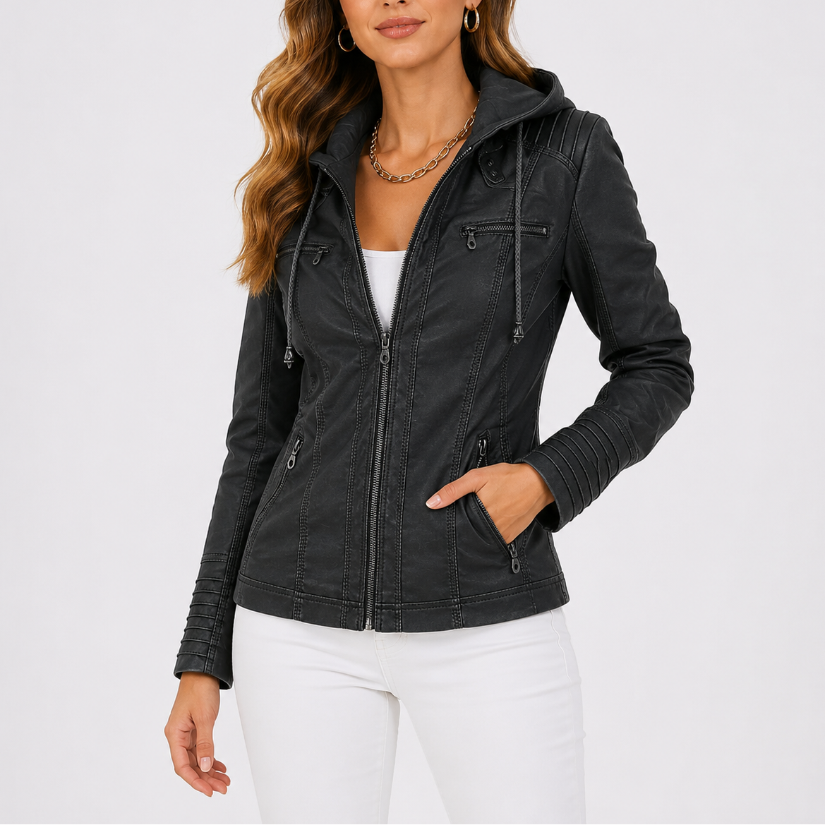 Giacca da Donna con Cappuccio e Tasche con Zip