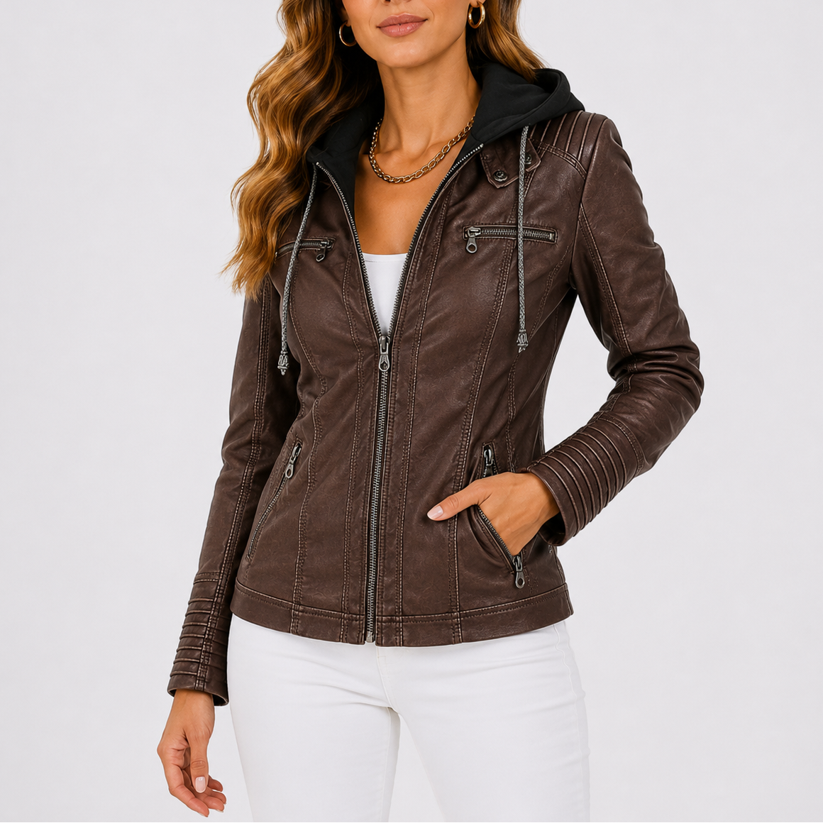 Giacca da Donna con Cappuccio e Tasche con Zip