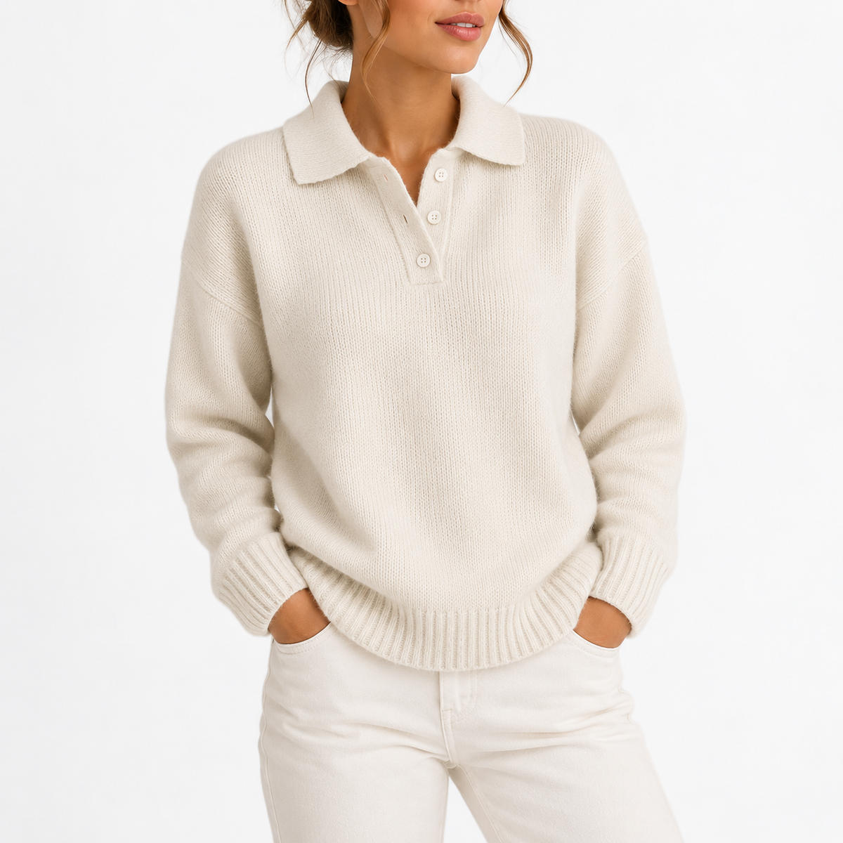 Maglione in Maglia con Colletto Polo da Donna