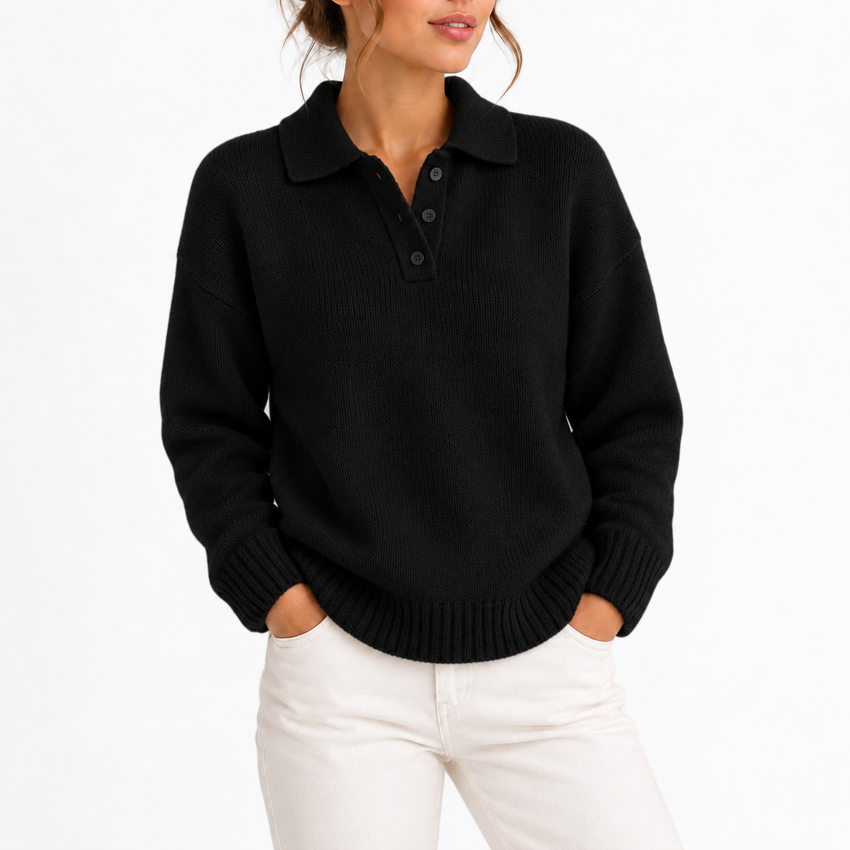 Maglione in Maglia con Colletto Polo da Donna