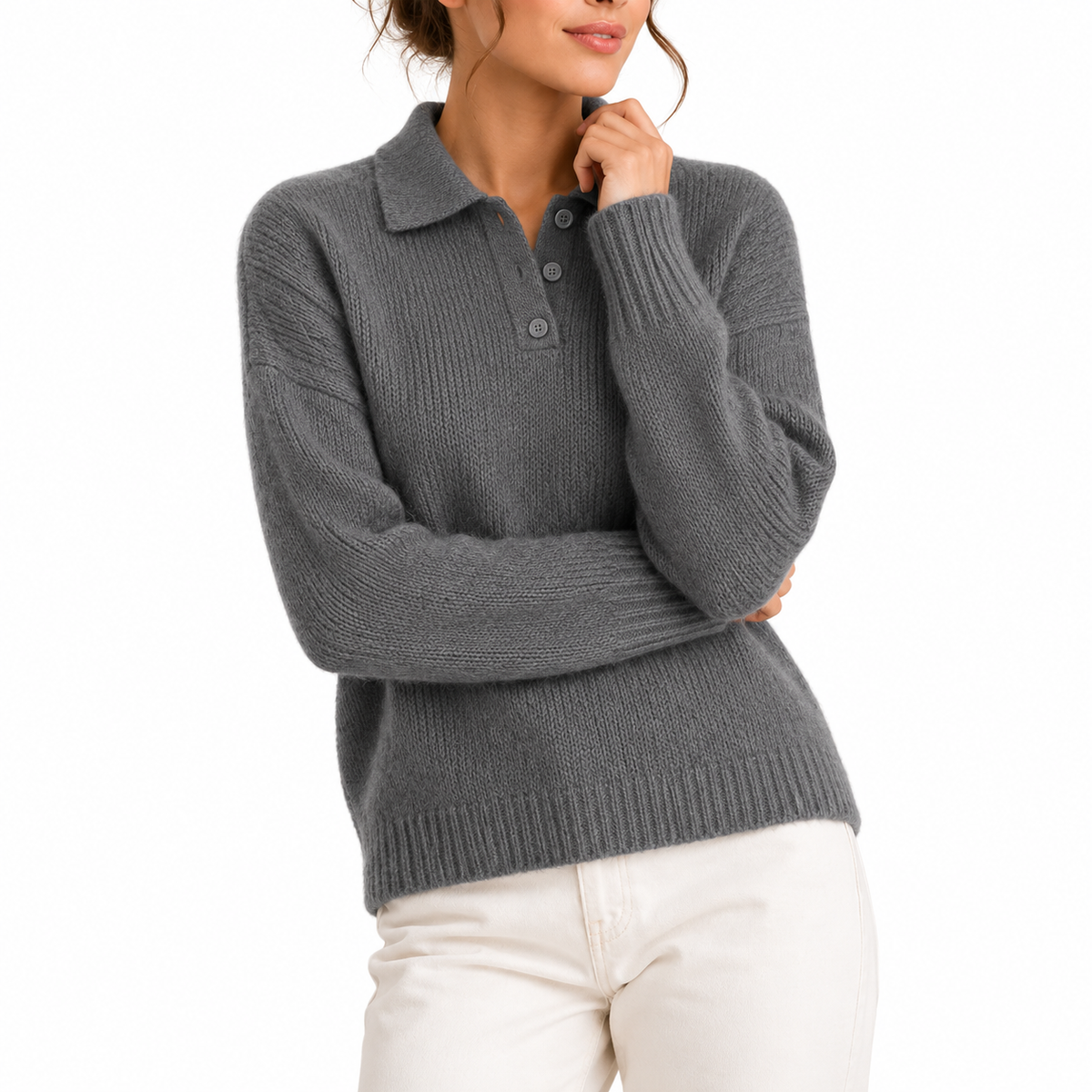Maglione in Maglia con Colletto Polo da Donna
