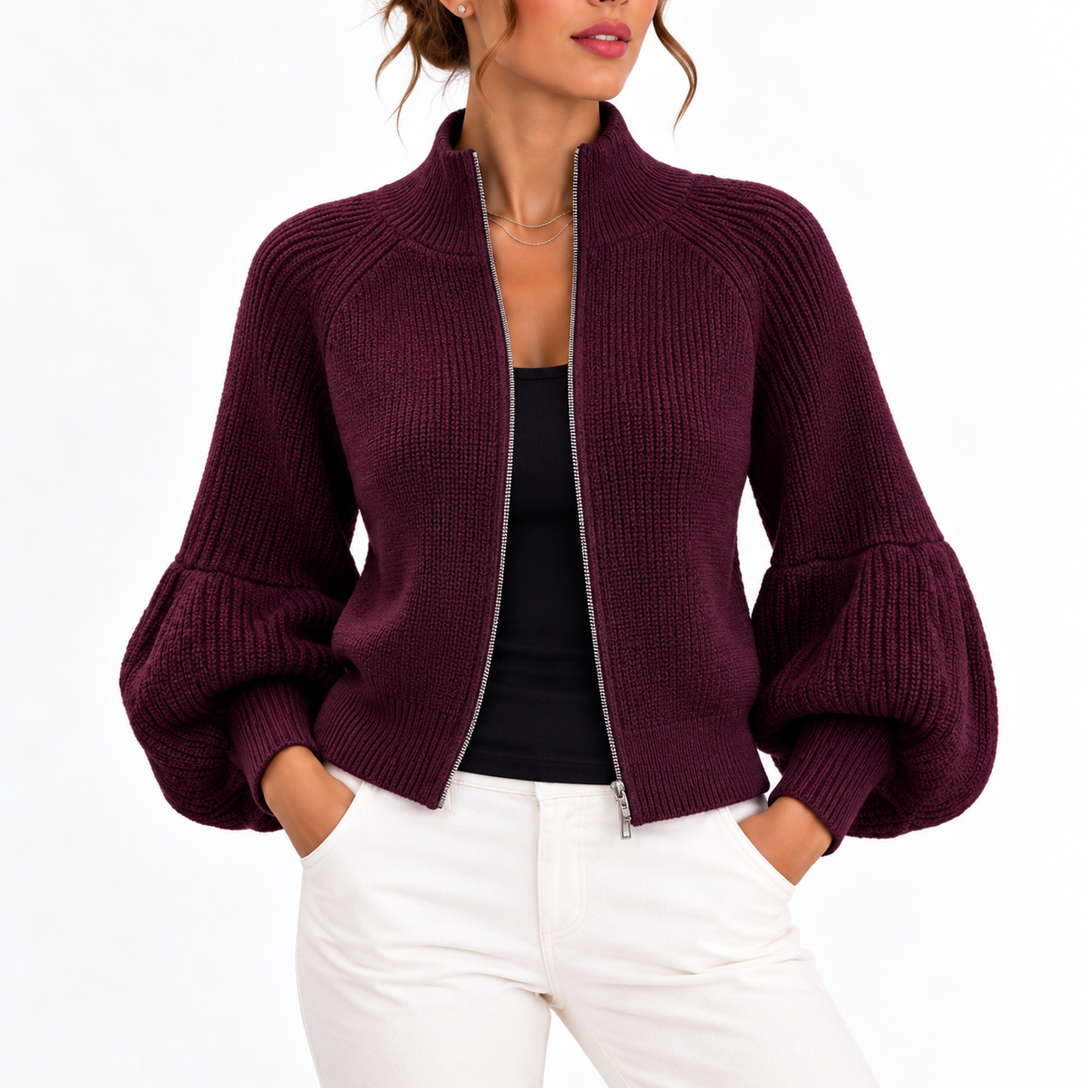 Cardigan Corto con Maniche a Palloncino da Donna