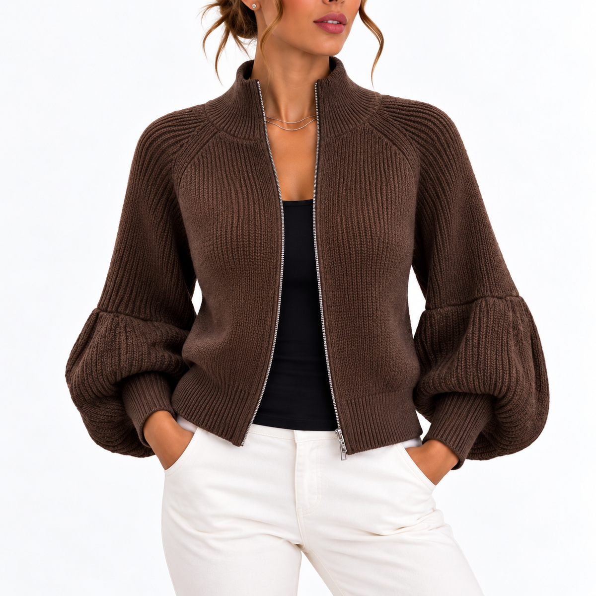 Cardigan Corto con Maniche a Palloncino da Donna