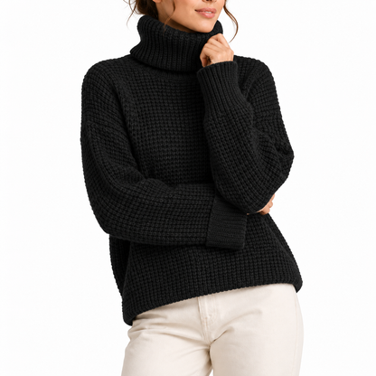 Maglione a Collo Alto in Maglia Waffle da Donna