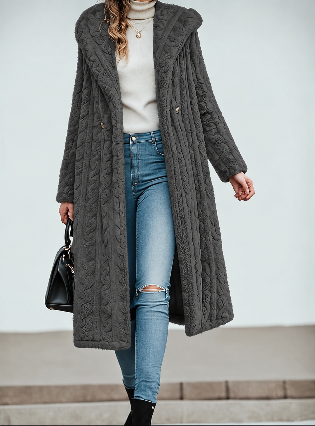 Cappotto Teddy Lungo da Donna con Cappuccio