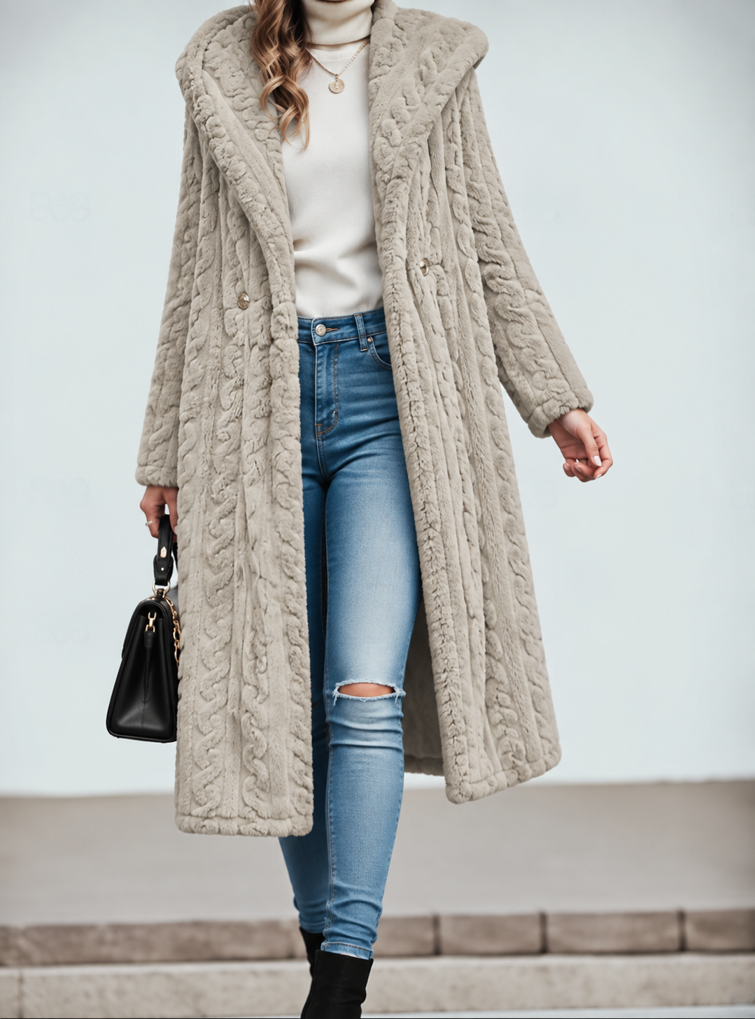 Cappotto Teddy Lungo da Donna con Cappuccio