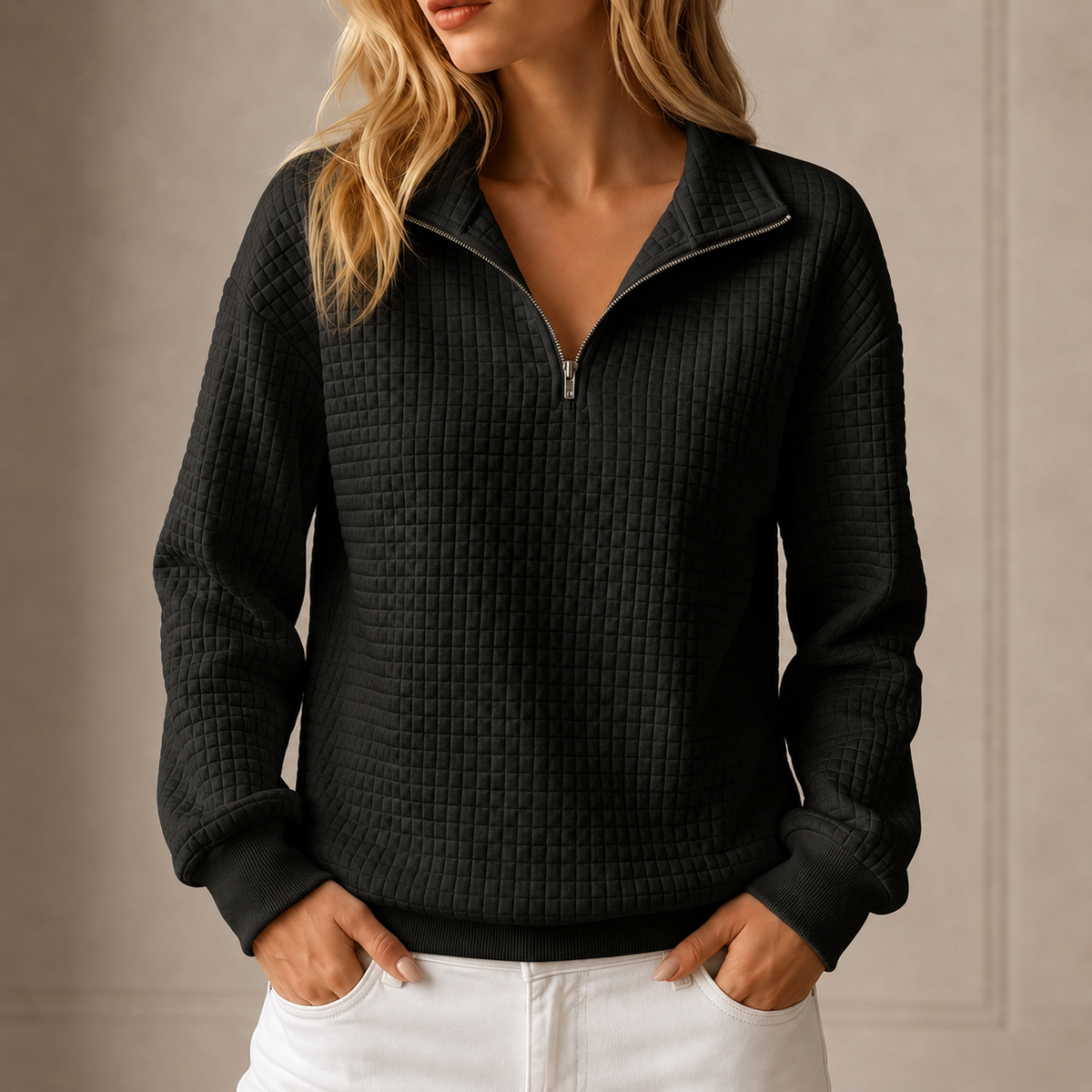 Felpa Trapuntata da Donna con Mezza Zip