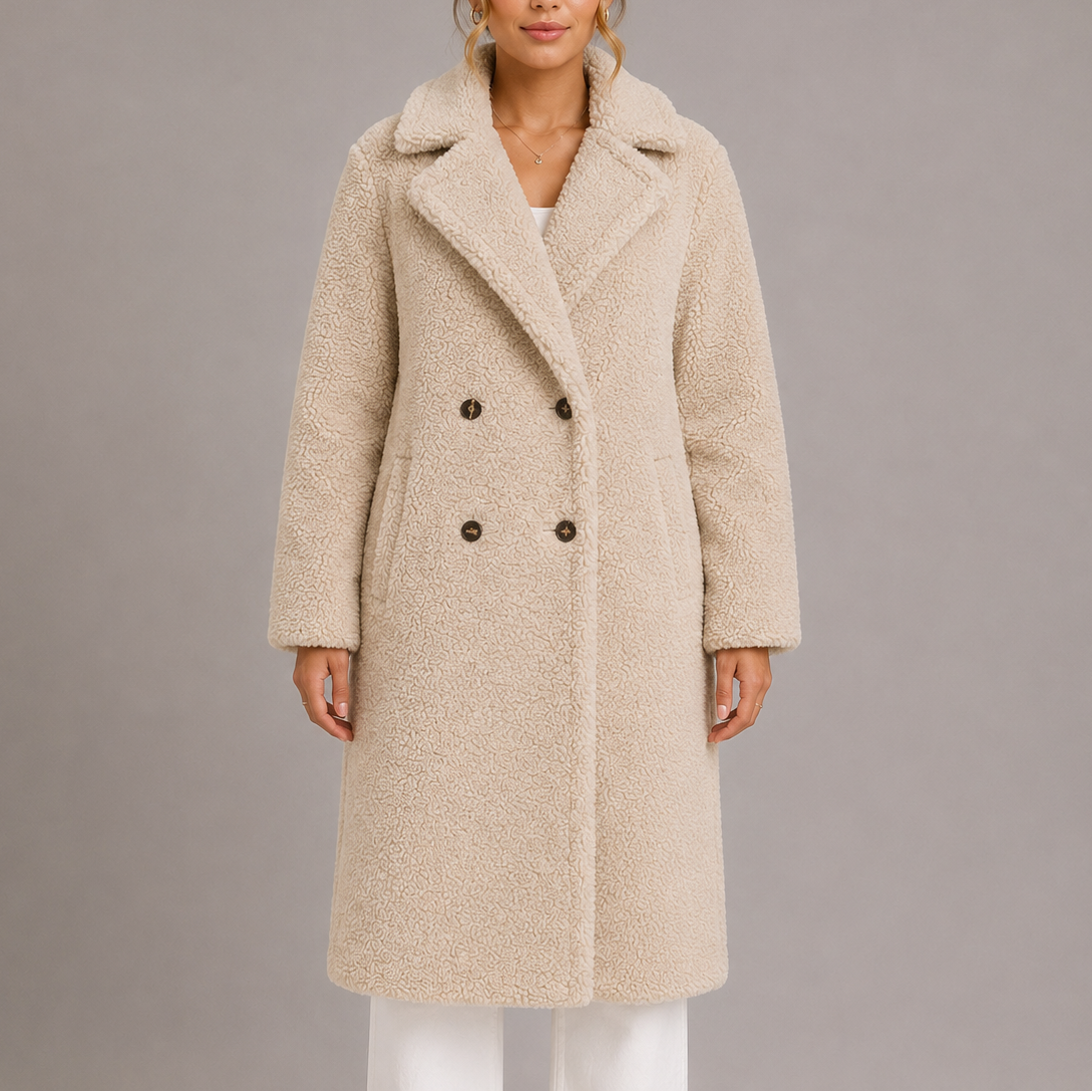 Cappotto Teddy Lungo Doppiopetto da Donna