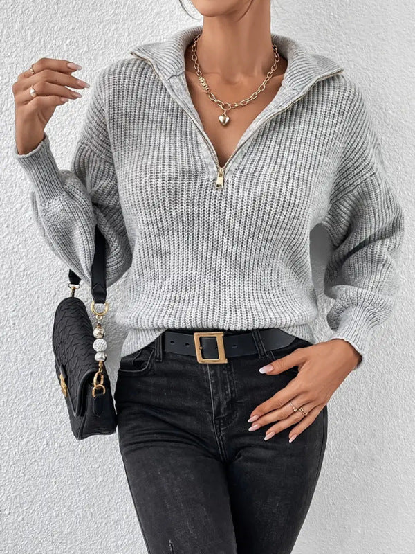 Maglione Donna a Maglia Grossa con Mezza Zip