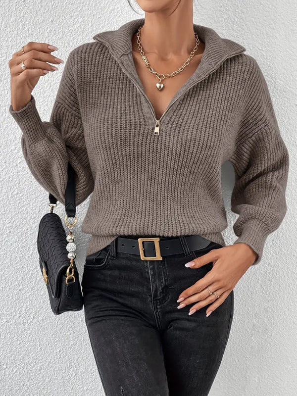 Maglione Donna a Maglia Grossa con Mezza Zip