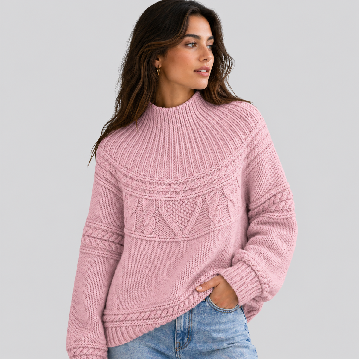 Maglione da Donna in Maglia a Trecce con Texture