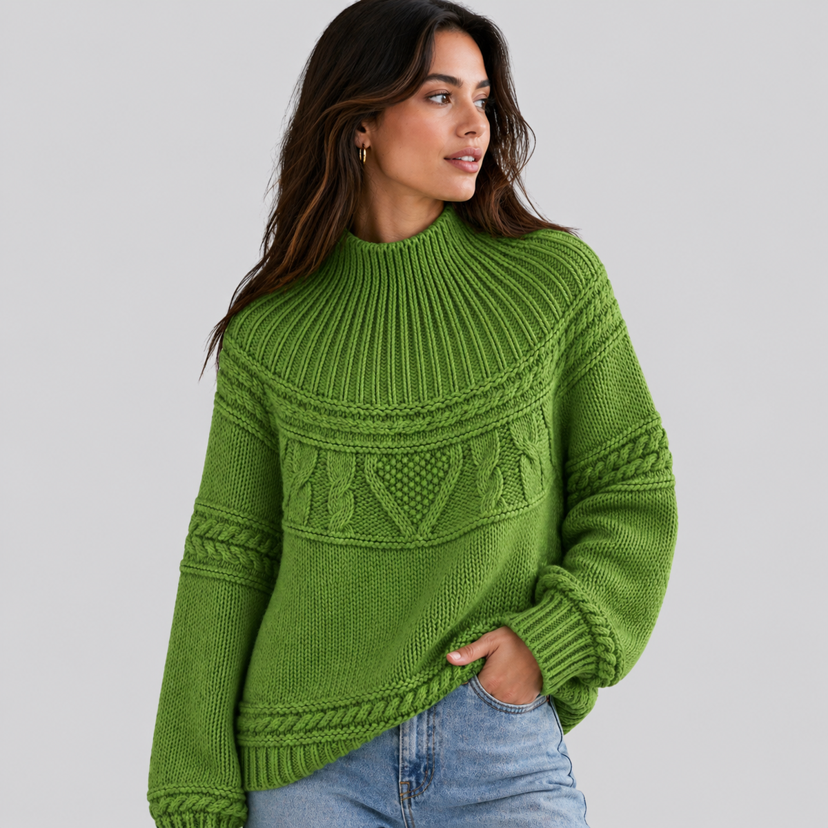 Maglione da Donna in Maglia a Trecce con Texture
