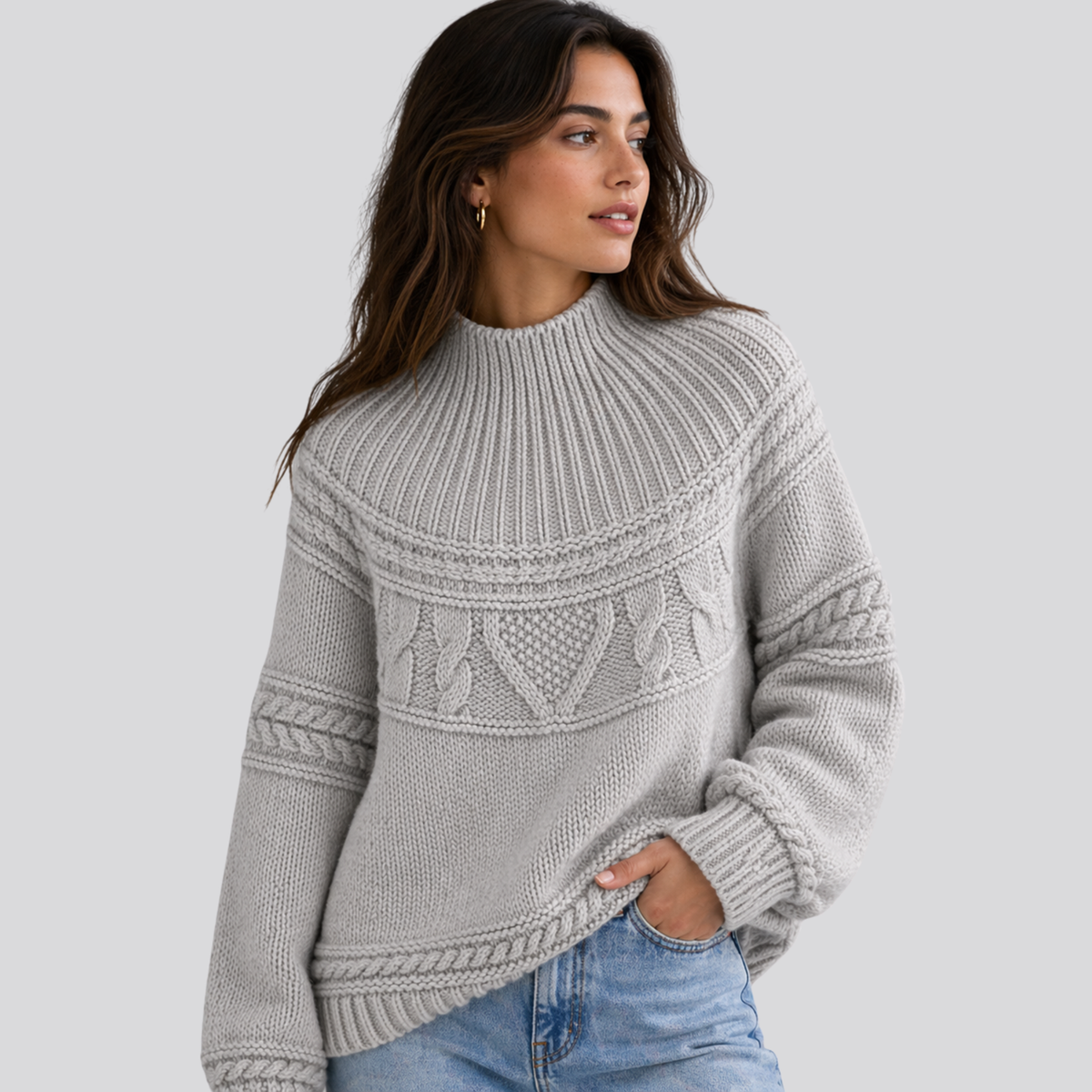 Maglione da Donna in Maglia a Trecce con Texture