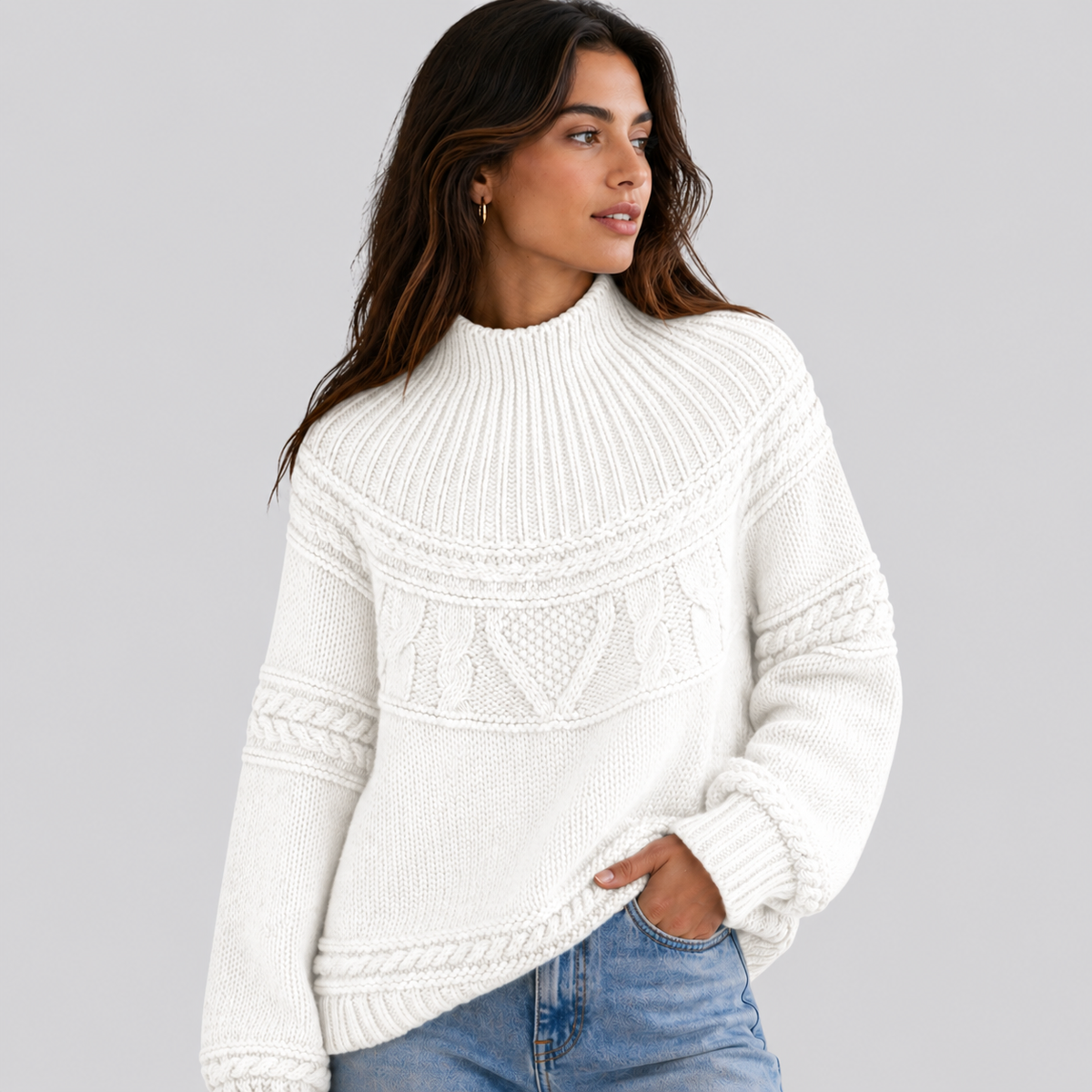 Maglione da Donna in Maglia a Trecce con Texture