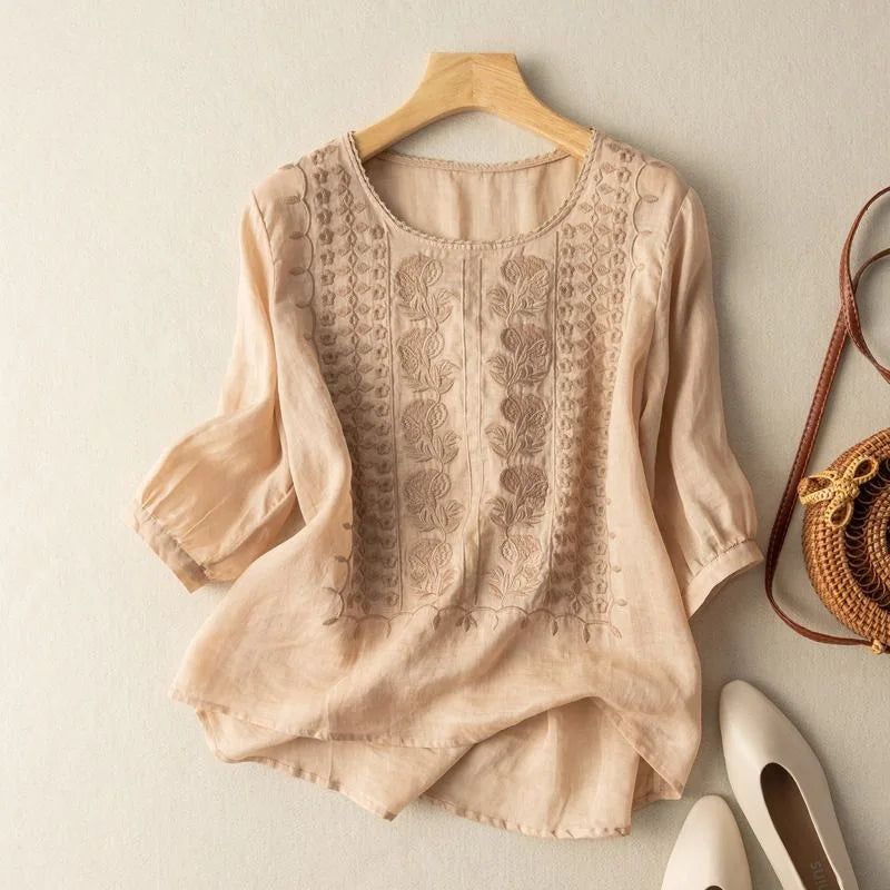 Blusa da Donna con Ricami e Maniche con Polsini